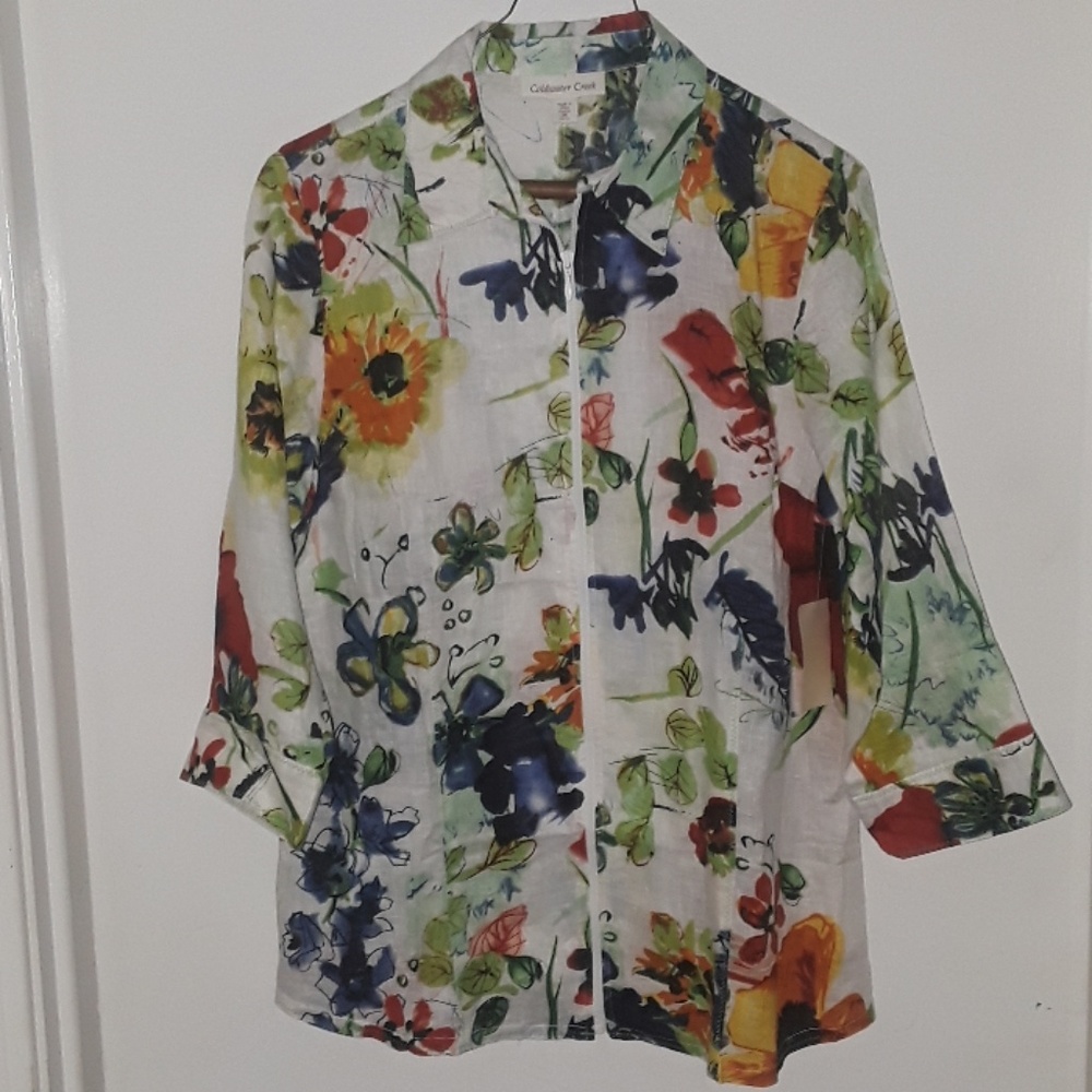 Coldwater Creek Water Color Printed ZipFront Shirt